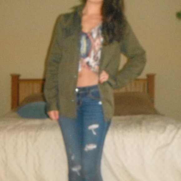 Army/Olive Green canvas flannel button up - Picture 5 of 5